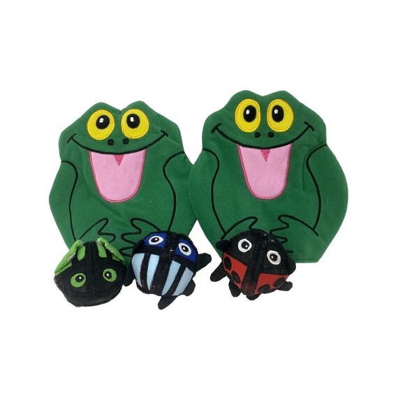 Hook and Loop Catch Indoor Outdoor Play Activity 2 Frog Mitts 3 Sticky Bug Balls - Picture 1 of 7